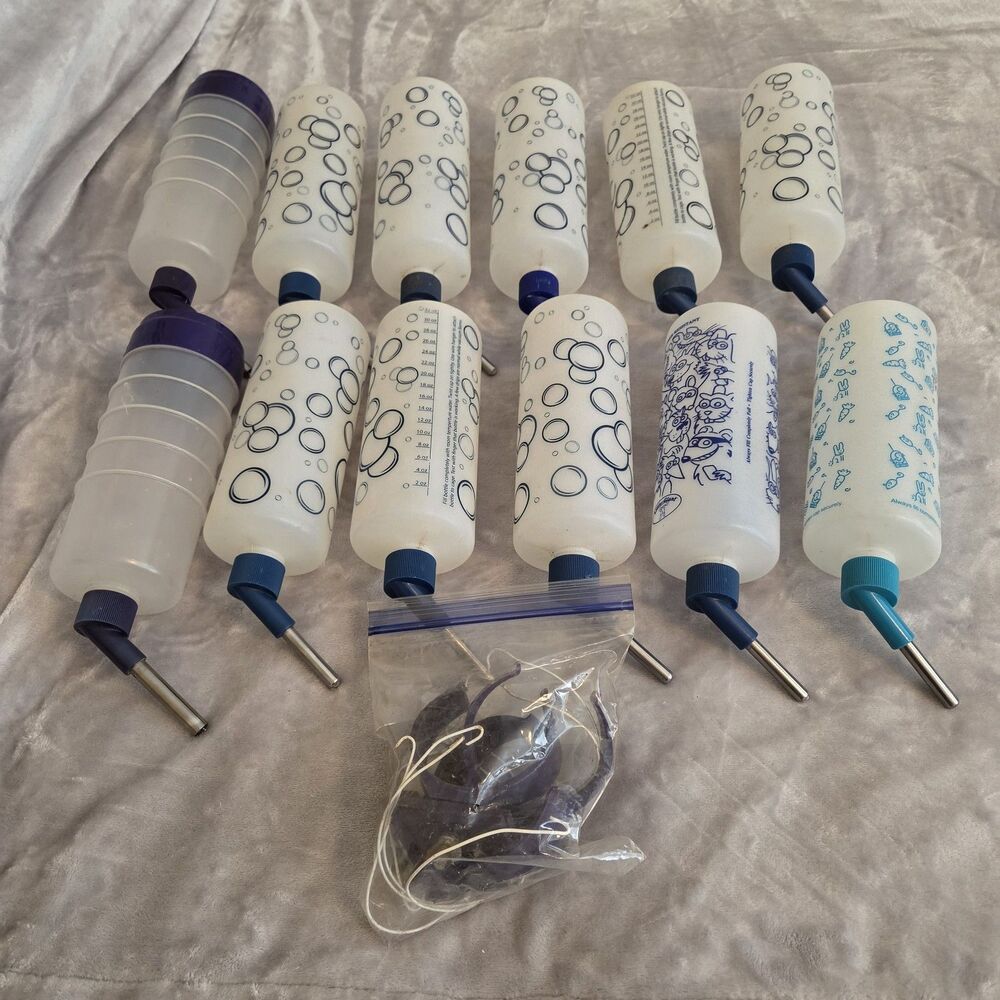 Lot of 12 Small Animal Water Bottles (Rabbits Guinea Pigs Hamsters Ferrets)